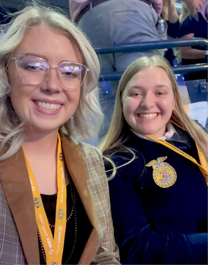 Pictured are Advisor Ally Johnson, left, and Iroquois FFA President Kaylee Morehead, who attended the 95th National FFA Convention Oct. 26-29 in Indianapolis, Ind.