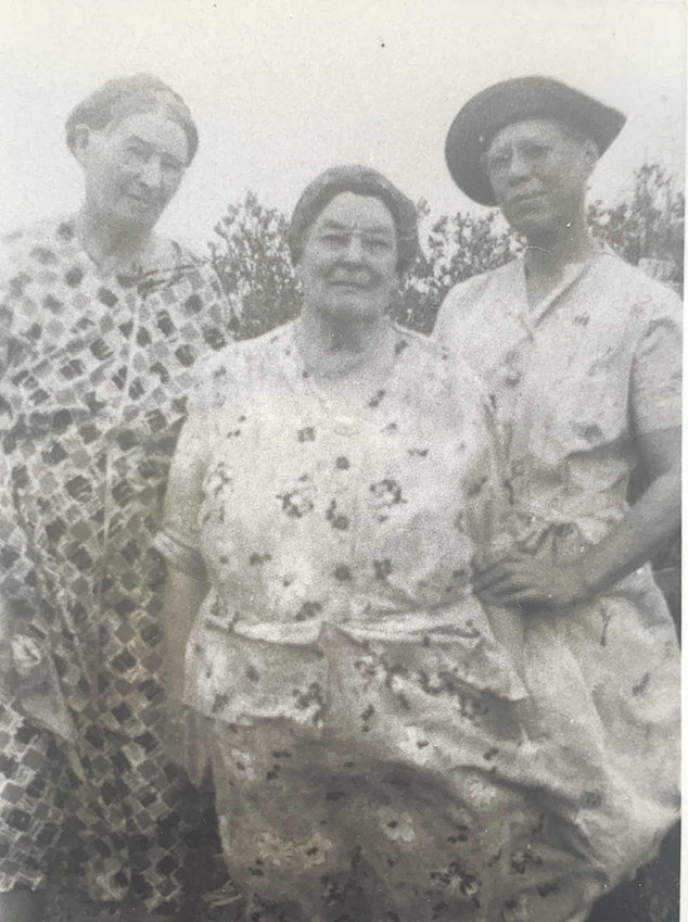 Pictured are three Esmond early settlers. Annie Curley Timm (first white child born in Esmond Township), Bessie Holt Clendening (owner-operator of the &ldquo;The Esmond&rdquo; hotel) and Carrie Dunn Reiland (sister of Harvey Dunn). The picture was taken in the late 1940&rsquo;s.