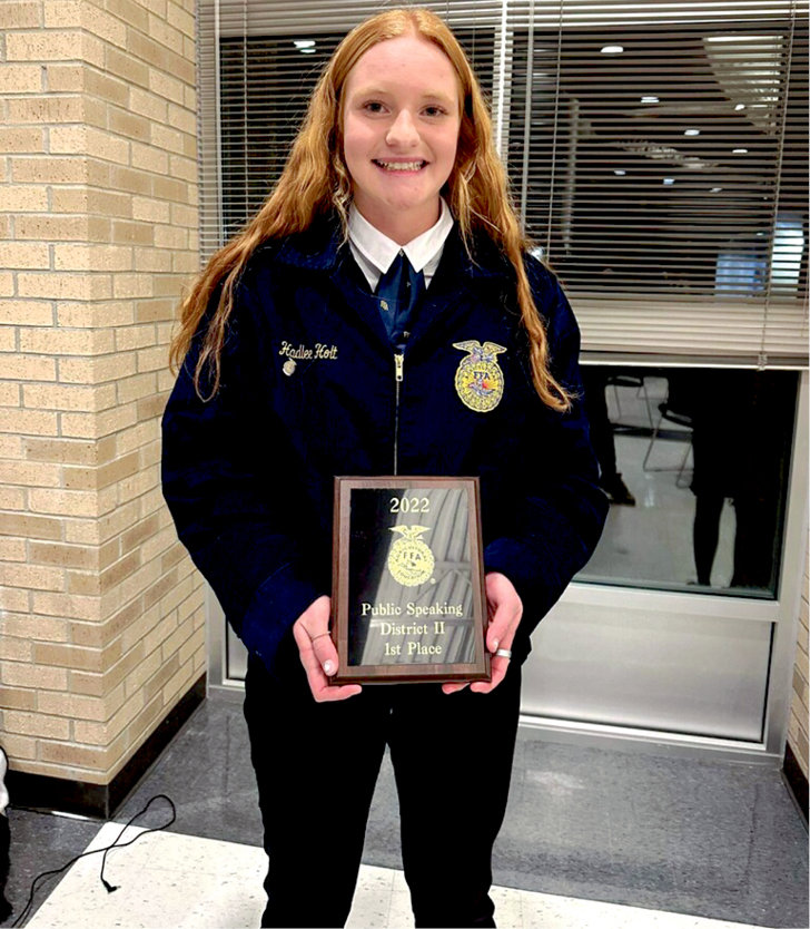 Hadlee Holt, Lake Preston, placed first in Prepared Public Speaking and will be advancing to the state competition in December.