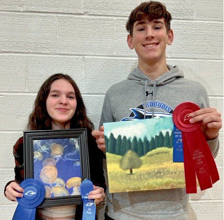 Ella Wienk won first place overall with her photograph. Bergen Woodcock won second place overall with his acrylic painting.