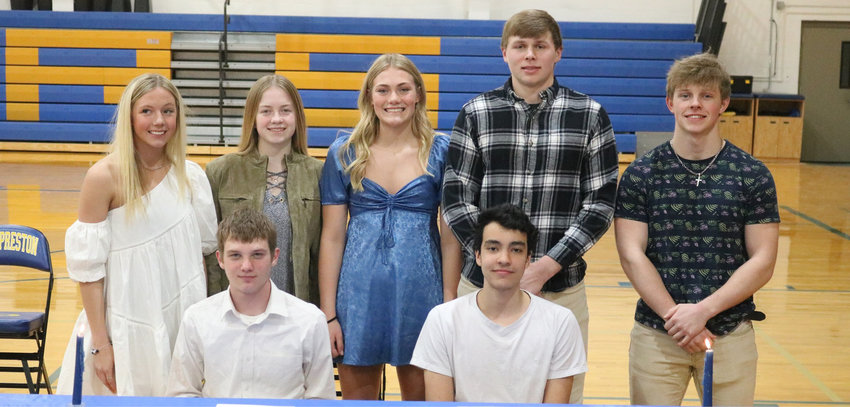 Kanon Hoard and Arthur Silva were inducted into the Lake Preston High School National Honor Society last week. They join other members Ava Malone, left, Gretta Larson, Faith Steffensen, Riley Casper and Jake Larson.