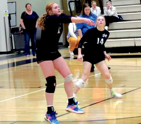 Hadlee Holt goes up for a kill against Castlewood in the Region finals at James Valley Christian.