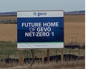 This sign along Highway 14 east of Lake Preston identifies the site where Gevo&rsquo;s Net-Zero 1 facility is to be built.