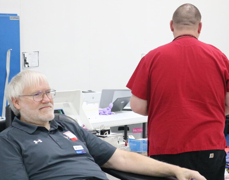 Science teacher Mr. Schmidt has donated blood 60 different times.