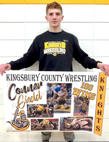 Freshman Conner Giedd earned his 100th career varsity win on Sat., Feb. 3  at the LCC/Big East Conference Tournament.