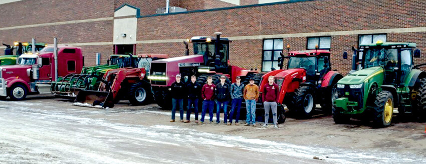 Mon., Feb. 19 was drive your tractor to school day for FFA Week. Those FFA members who drove tractors were Brody Halverson, left, Tanner Crain, Tanner Tolzin, Slayten Wilkinson, RJ Cleveland, Chauncey Driscoll and Connor Johnson.