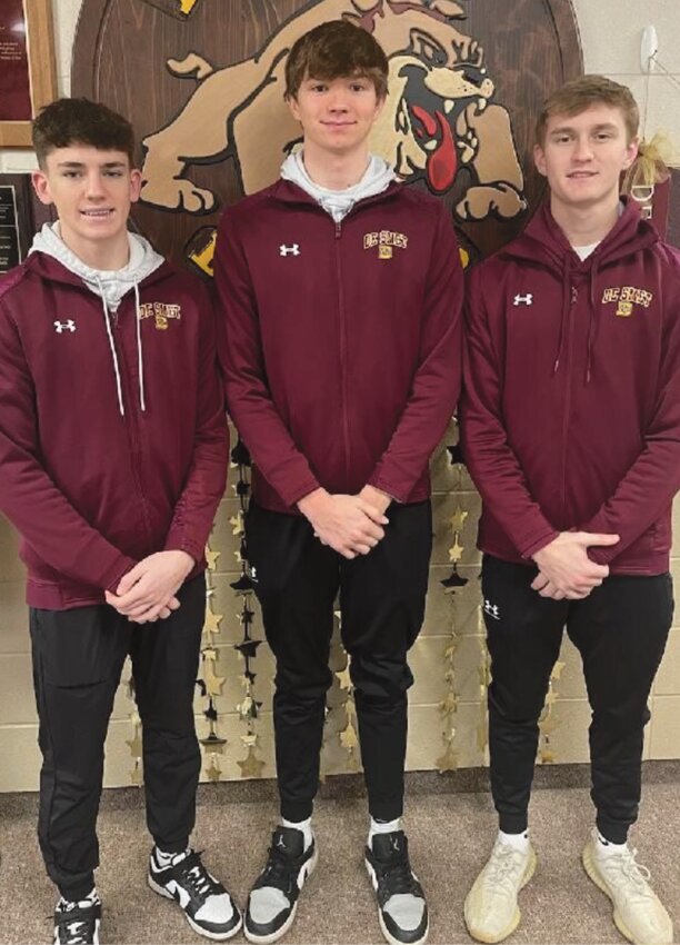De Smet LCC All-Conference selections for the boys were: Tom Aughenbaugh, left, George Jensen and Kadyn Fast. De Smet LCC All-Conference selections for the girls were Hazel Luethmers and Mirra Beck.