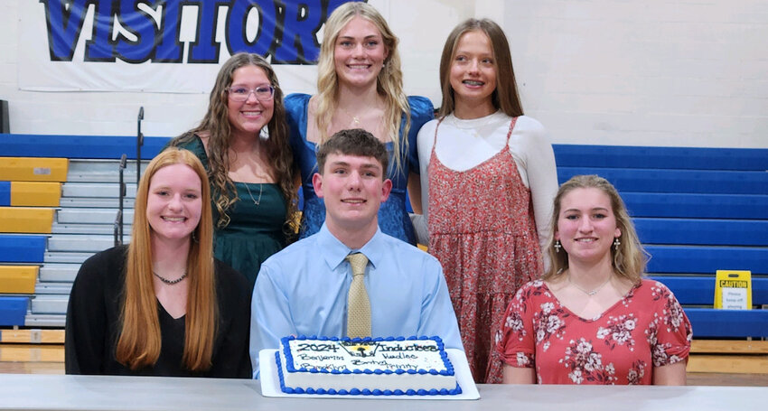 The Lake Preston National Honor Society inducted five new members. Pictured are Brooklyn Halverson, back left, Faith Steffensen, chapter president, Trinity Pirlet; Hadlee Holt, front left, Ben Curd and Brityn Davies.