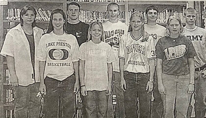 TWENTY-FIVE YEARS AGO: Pic: Students representing area Legion and Auxiliary units at Girls and Boys State activities are Nicole Larson, front left, Val Kazmerzak, Jeani Anderson, Courtney Jensen, Michelle Penn, Bryan Sanderson, back left, Nathan Jones, Tony McGuire and Matt Nelson.