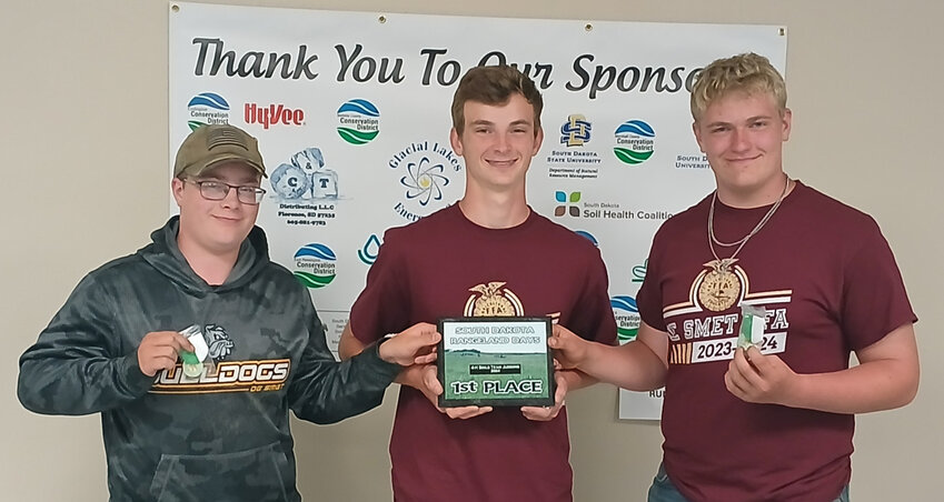 Gavin Temme, Breyten Johnson and Chase Temme placed first in the 4-H division at Soil Days. They advance to the National Land and Homesite judging in Oklahoma in May of 2025.