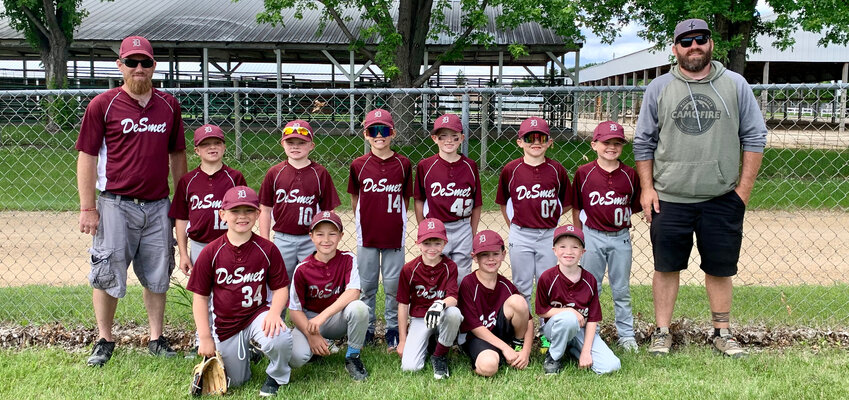 De Smet's 8U baseball team participated in Hamlin&rsquo;s annual 8U tournament, finishing with one win (6-5) and two losses (3-9) (2-3). Coach Aaron Grubb, back left, Sawyer Lenz, Carter Buckmiller, Vaughn Siver, Nash Sauter, Beckett Bjorkman, Adam Dylla, Assistant Coach Cody Siver; Ethan Nelson, front left, Emmett Temme, Logan Grubb, Easton Jacobs and Brady Coon. Not pictured: Assistant Coach Rob Lee and Everett Lee.