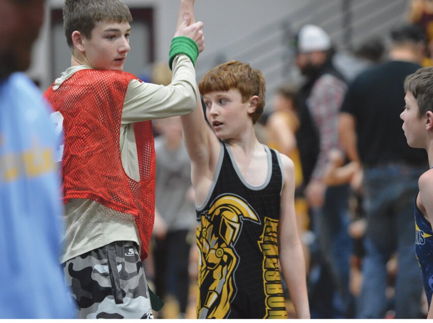 Emmet Zell gets a win at De Smet&rsquo;s annual youth wrestling tournament on Jan. 17. The event drew in 272 wrestlers this year.