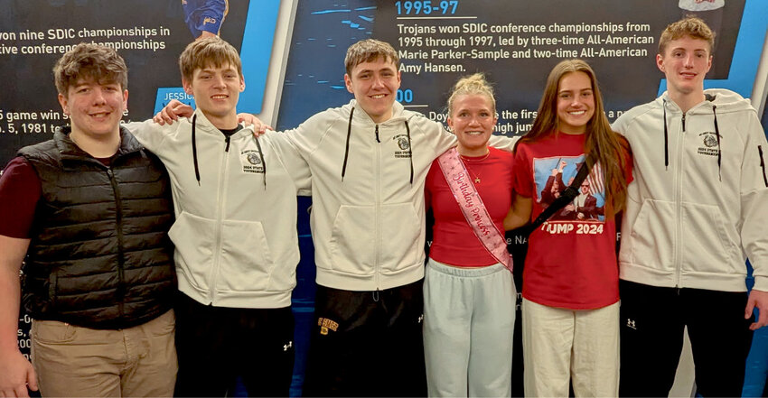 Seniors after the game at Dakota State University &mdash; Payton Botkin, Tanner Tolzin, Sam Gigov, Alyssa Asleson, Mirra Beck and Ganon Henrich.