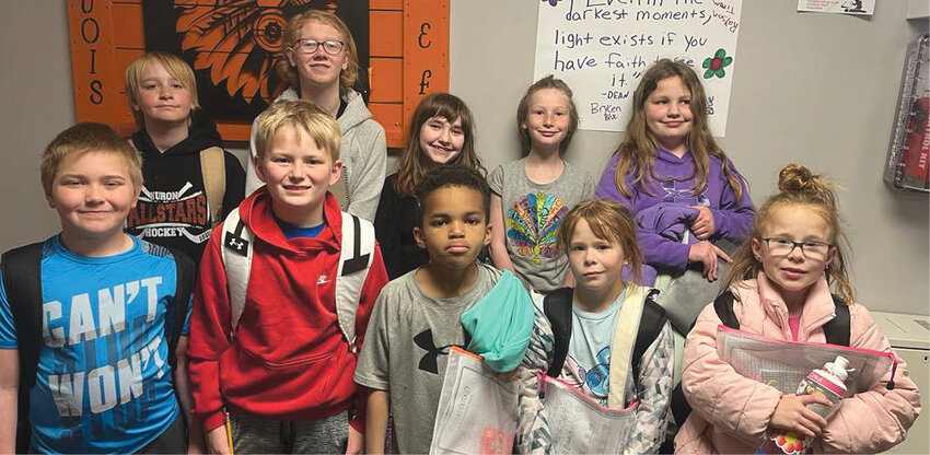 Twelve students represented their classes from the Iroquois Elementary School at the James Valley Christian School Regional Spelling Bee on April 29. The top two spellers in grades 1-6 qualified to compete against nine area schools in the annual event. Representatives included Joel Blue, back left, Harper Blue, Kamryn Chase, Haedynn Hagen, Jessa Hanson; Oliver Cribben, front left, Luke Dykstra, Qaixeon Augustin, Raea Guthmiller and Rowena Guthmiller.