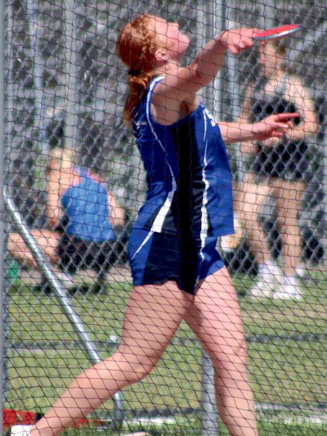 Hadlee Holt throws a new school record and 281 Conference Track Meet record, 133&rsquo; 1&rdquo;.