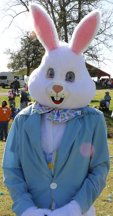 The Easter Bunny welcomes children to the Second Annual Easter Egg Hunt at McKenzie City Park.