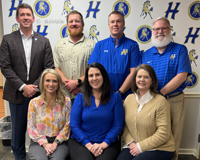 Huntingdon School Board Members (L to R) Front Row: Dr. Morgan Butler, Shawna Smith, and Brittany Foster. Back Row: Dr. Jonathan Kee, director of schools; Kennedy White; Clay Nolen; and Dr. Lee Carter, chairman of the board.