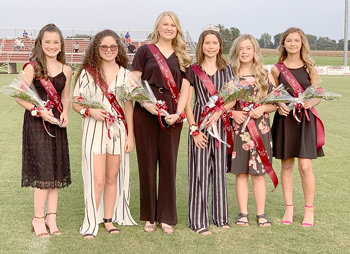 ATWOOD (September 17) &mdash; West Carroll Junior High celebrated football Homecoming Thursday. The War Eagles hosted Hollow Rock-Bruceton and fell 36-13. Prior to the contest, eight grader Bailey Rogers, daughter of Daniel and Kelli Rogers, was crowned Queen. Members of the Homecoming Court included (L to R): Sixth Grade Maid Piper DePriest, daughter of Shane and Brooke DePriest; Eighth Grade Maids Ainsley Worrell, daughter of Nathan and Shelly Worrell, and Hannah Beth Fowler, daughter of Jeremy and Brittany Fowler; Queen Bailey Rogers; Eighth Grade Maid Kadi Martin, daughter of Adam and Christy Martin; and Seventh Grade Maid Lesley Baker, granddaughter of Robin and Jean Drinkard.