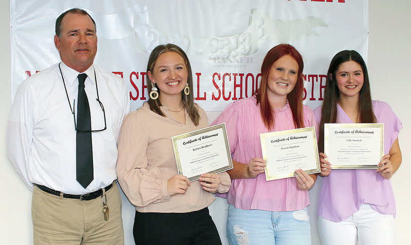 Lynn Watkins, director of schools, presented certificates to attendees of the annual SCOPE Conference in Nashville. Pictured (L to R) Lynn Watkins, Kristen Bradberry, Payton Ognibene and Lilly Sumrok. Not Pictured: Amya Gilbert.
