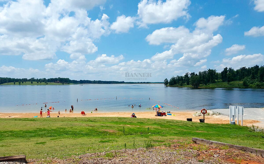 One of two beaches at the 1,000-Acre Recreation Lake.