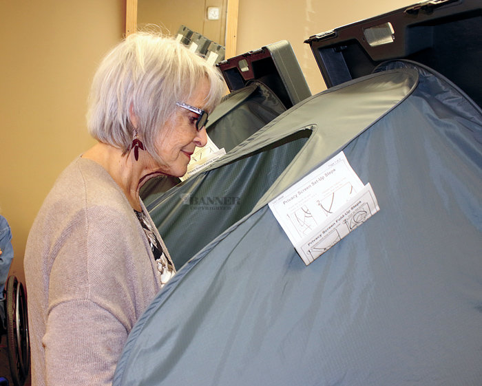 Sandy Deming of McKenzie casts her vote during the Early Voting period for the May Primary.