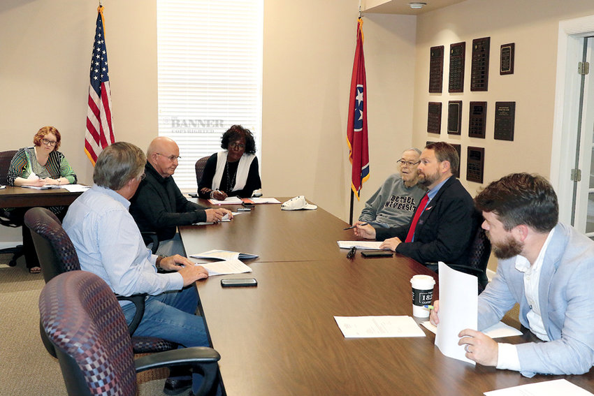 Watershed Authority members Bob Clark, Joseph Butler, Dale Kelley, Brad Chappell, Natalie Porter and Joe Smothers discuss the Carroll County 1000-Acre Lake.