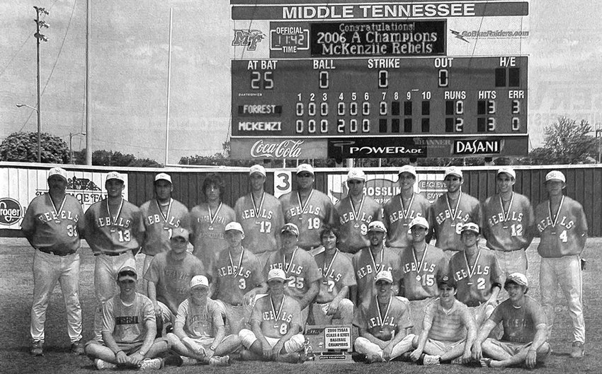 The 2006 State Championship Baseball Team, Front Row (L to R): Tyler Holt, Nick Chappell, Clint Kee, Kyle Kirk, Luke Anderson and Brandon Sellers. Second Row: Jacob Fussell, Rusty Chapman, Parker Jones, Drew Brown, Jonathan Wheat, Marshall Smith and Beau Brown. Back Row: Assistant Coach Mark Stenberg, Drew Hayes, Tyler Reeder, OC Melton, Brice Priestley, Coach Jeremy Maddox, Glenn Smith, Derek Carr, John Kermit Laughrey and Craig Broadbent.