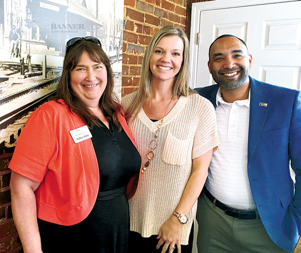 Kathy Ham, Rotary President-Elect is pictured with Megan Houston and Matthew Marshall of United Way of West Tennessee.