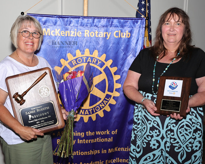 Sandi Roditis, immediate past president and Kathy Ham, newly installed president of the Rotary Club of McKenzie.