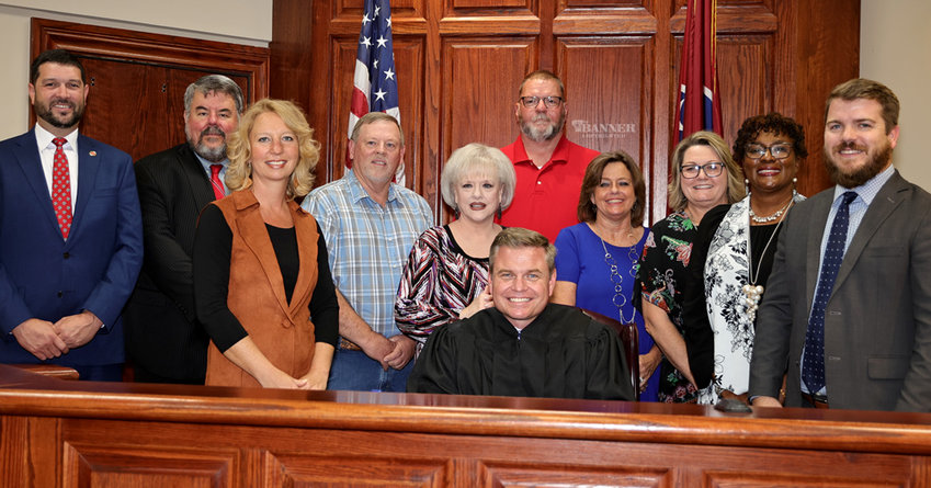 County-wide Officials &mdash; (seated) General Sessions Judge Michael King. (L to R) District Attorney Neil Thompson, Sheriff Andy Dickson, Circuit Court Clerk Sarah Bradberry, Road Commissioner Ricky Scott, Property Assessor Rita Jones, Road Commissioner Ronnie Wade, Trustee Paula Bolen, County Clerk Darlene Kirk, Register of Deeds Natalie Porter and County Mayor Joseph Butler.