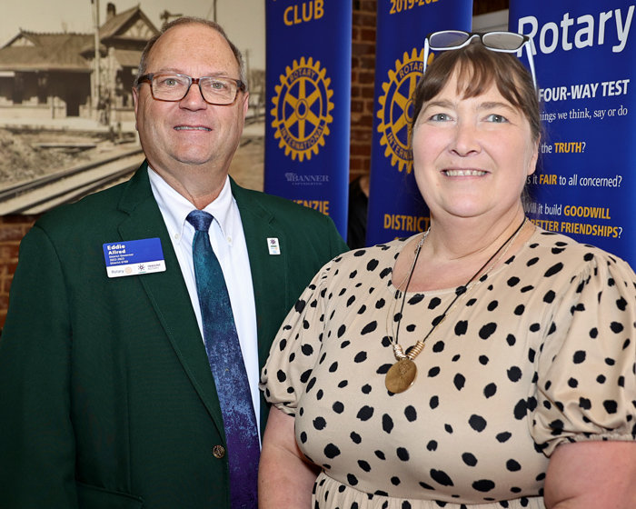 Eddie Allred, District Governor of Rotary District 6760 along with Kathy Ham, president of the Rotary Club of McKenzie. Allred was in McKenzie on October 4 to speak to the local service club.
