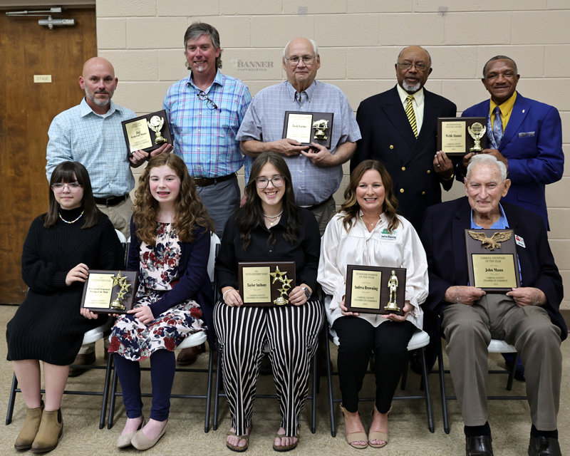 Chamber Honorees 2022 &mdash; Callie Bryant, Olivia Hays, Taylor Anthony, Andrea Browning, John Mann, (back) Jacky Atkinson, Jamie Peterson, Jimmy Tosh, Ike Gilbert and Neil Williamson.