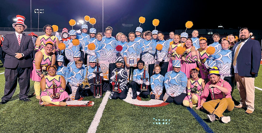West Carroll Junior High/Senior High Marching War Eagles celebrate their second place (reserve champion) win at the State Division I Marching Competition in Paris on Saturday, November 5.