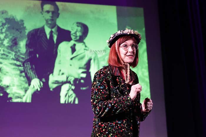Karen Knotts, daughter of Don Knotts tells of her father&rsquo;s career and being the daughter of the beloved actor. Karen is pictured in the foreground with her father in the background working as a ventriloquist.