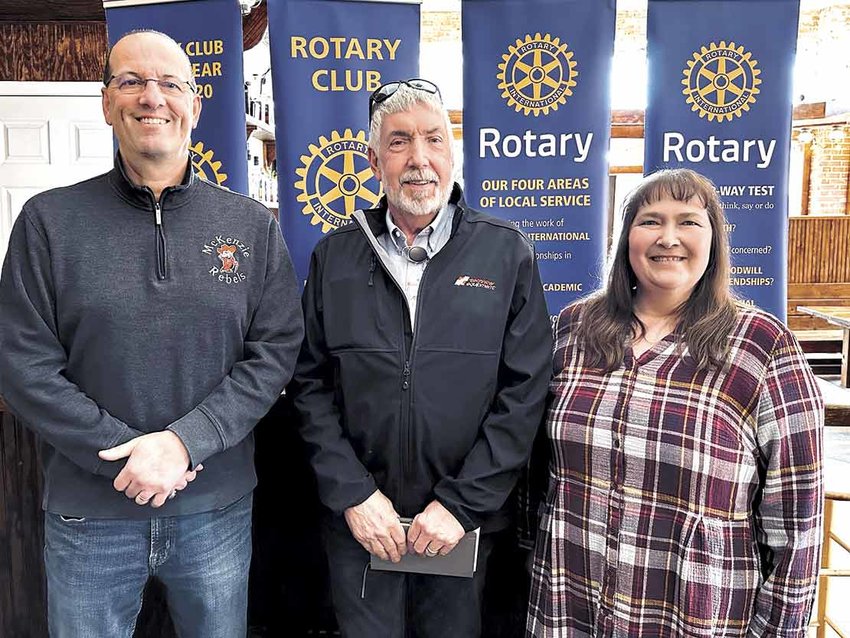Pictured is Spiros Roditis, Rotary Vice President, Dave Drummond, and Kathy Ham, McKenzie Rotary President.