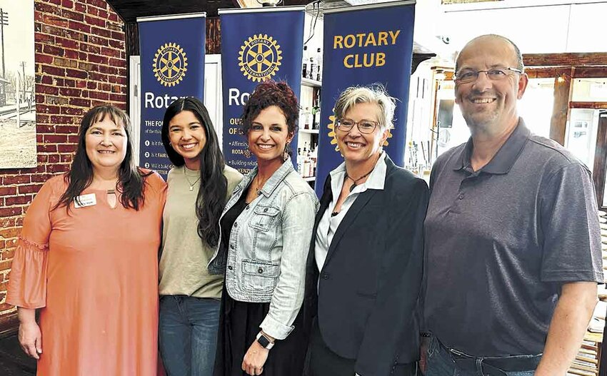(L-R) Kathy Ham, president of McKenzie (Tenn.) Rotary; Gracelyn Eaves, a recent student-traveler; Stacie Freeman and Dr. Julie Hill, co-CEOs of Global Citizen Adventure Corps; and Spiros Roditis, vice-president of McKenzie Rotary.