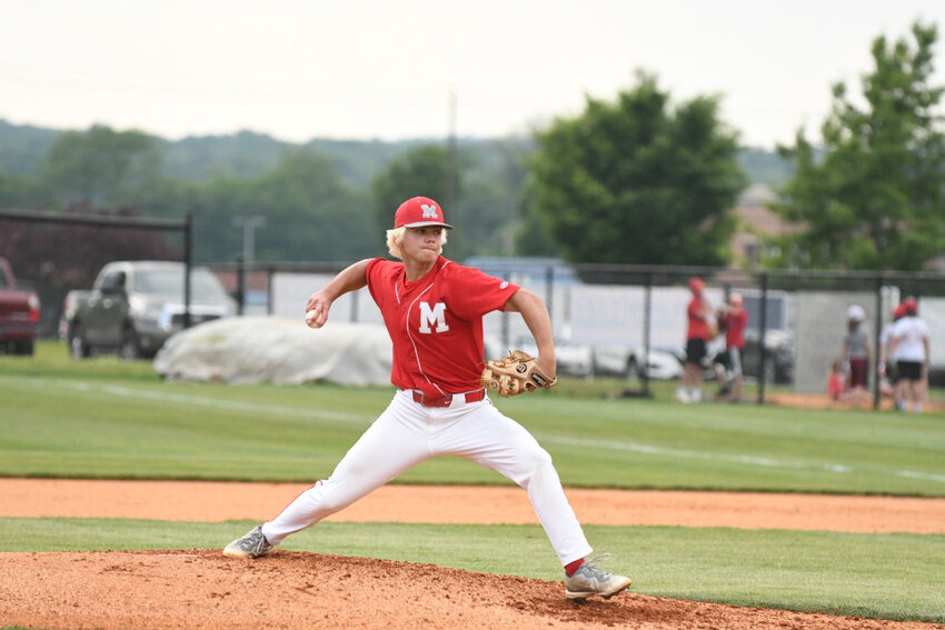 McKenzie's Tate Surber on the mound in the state tournaments. McKenzie beat University School 5-1 in the first round. Photo by Erin Douglas.