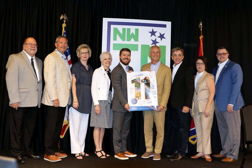 The Carroll County delegation &mdash; Brad Hurley, Carroll County Chamber President; State Representative Tandy Darby; Marty Marbry, West Tennessee Division Manager; Huntingdon Mayor Nina Smothers; Carroll County Mayor Joseph Butler; State Senator John Stevens; Tourism Commissioner Mark Ezell; Monica Heath, Executive Director of McKenzie Industrial Board and Chamber of Commerce; and McKenzie Mayor Ryan Griffin.