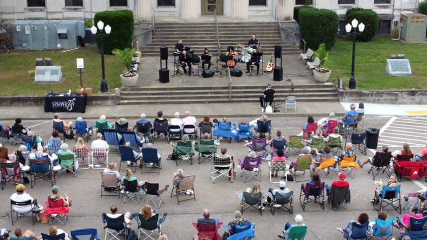The Jackson Symphony performed on the Courthouse steps as audience members gathered around in their lawnchairs.