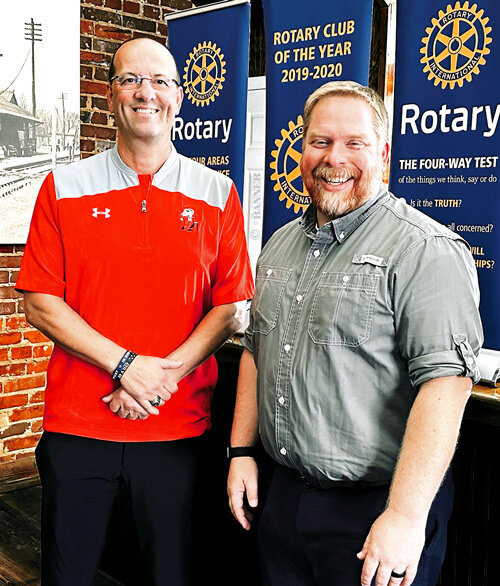 Spiros Roditis, vice-president of McKenzie Rotary along with Andrew Stokes of Habitat for Humanity.