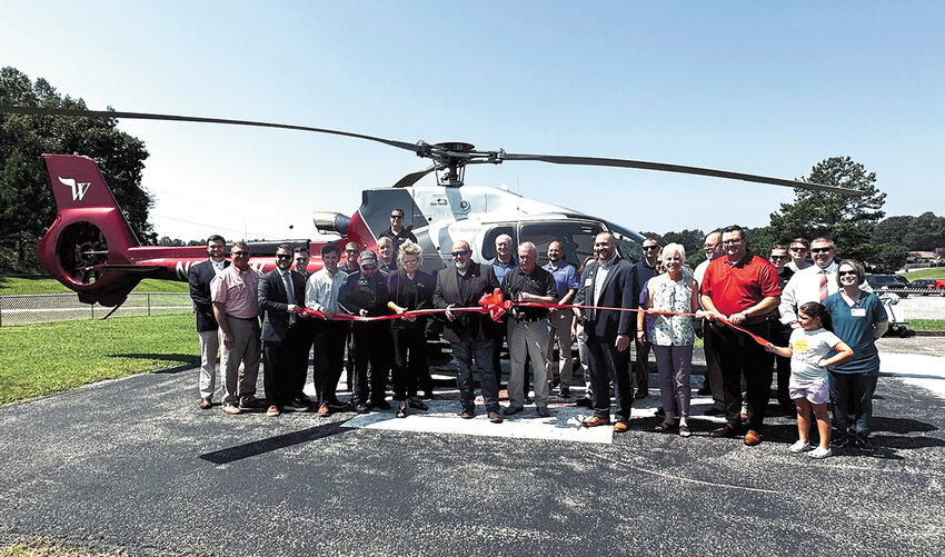 A ribbon-cutting ceremony marked the opening of the new medical helicopter base in Carroll County, located at Baptist Memorial Hospital - Carroll County. During the July 28 announcement, two Airbus EC130s were on the pad and ready for emergency response anywhere in the geographic region. Carroll County Chamber of Commerce facilitated the event.