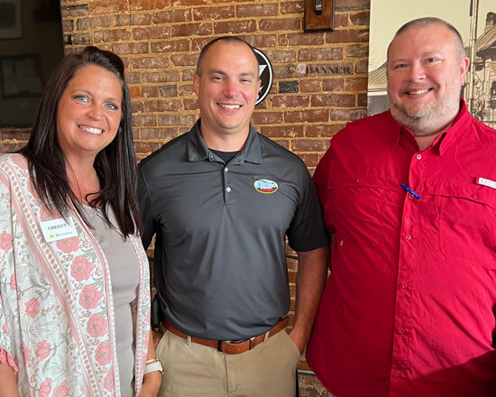 Pictured (L to R): Rotary Vice-President Christy Williams, Ryan Drewry of Carroll County Electric, and Club President Jason R. Martin. The McKenzie Rotary meets every Tuesday at noon.