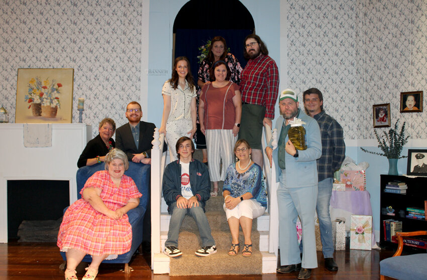 The cast of &ldquo;Southern Fried Nuptials&rdquo; gather onstage at the McKenzie High School Theatre.
