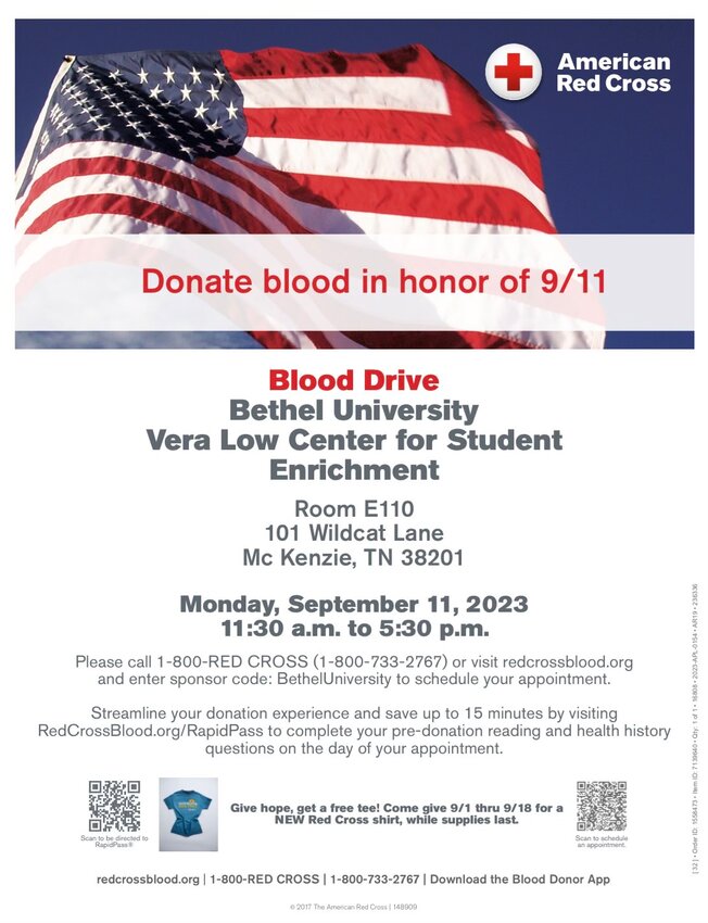 Red Cross Blood Drive at Bethel University on September 11, 2023