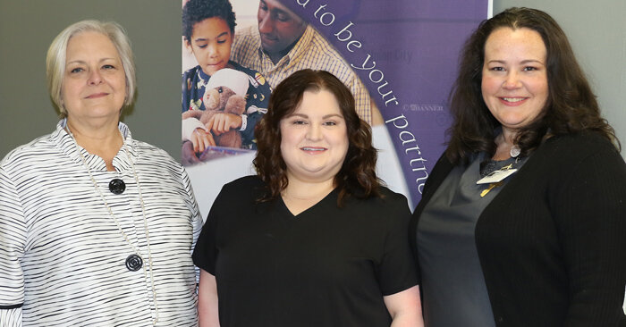 Baptist Administrator Susan Breeden introduces Lori Holladay, a nurse practitioner and Jessica Tucker, a speech pathologist as new practitioners at Baptist-Carroll County.