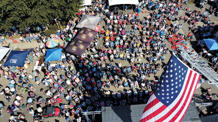 A drone photo of the crowd at the Oak Ridge Boys concert on the court square in Huntingdon.