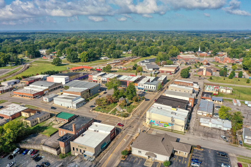 A recent aerial photo of downtown McKenzie taken October 2023 via drone by Kelly Green of Premier Realty Group.
