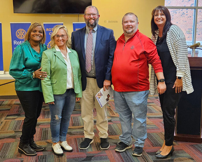 Pictured (L to R): LaShanda Williams &mdash; Chairperson of the McKenzie School Board, Misty Aird, Dr. Justin Barden, Rotary President Jason R. Martin and Vice President Christy Williams.