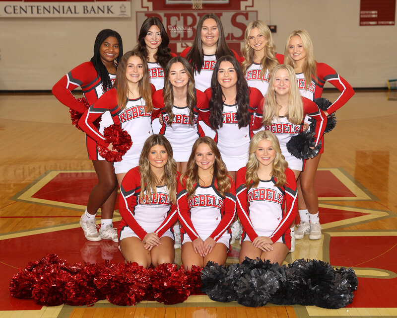 McKenzie High School Basketball Cheerleaders (L to R) Front Row: Macey Mayo, Laila Scott and Madelynn Pewitt. Middle Row: Lydia Pate, Abbie Young, Ava Jones and Brooke Murphy. Back Row: Aleecia Williams, Ava Mae Warman (Captain), Reese Gallimore, Belle O&rsquo;Brien (Co-Captain) and Brett Toombs.