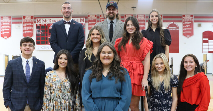 Student Participants in the annual Veterans Day Program at MHS. Pictured are (L to R) Front Row: Tate Surber, Jackelyne Padilla, Reese Gallimore, Brett Toombs and Gracie Aird. Middle Row: Abbi Ghyers and Ava Mae Warman. Back Row: Stafford Roditis, Joshua Cary and Allie Mansfield.